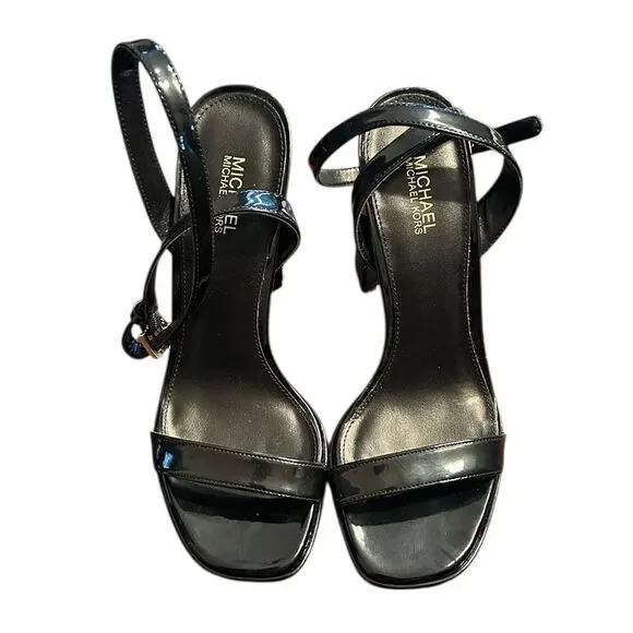 Michael Kors Black Patent Leather Strappy Block Heel Sandals (Size 5.5M) - Picture 1 of 7